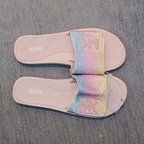 Michael Kors MK Sequined Rainbow Embellished Slide Sandal Women’s Size 9 W/Flaw - Picture 6 of 15